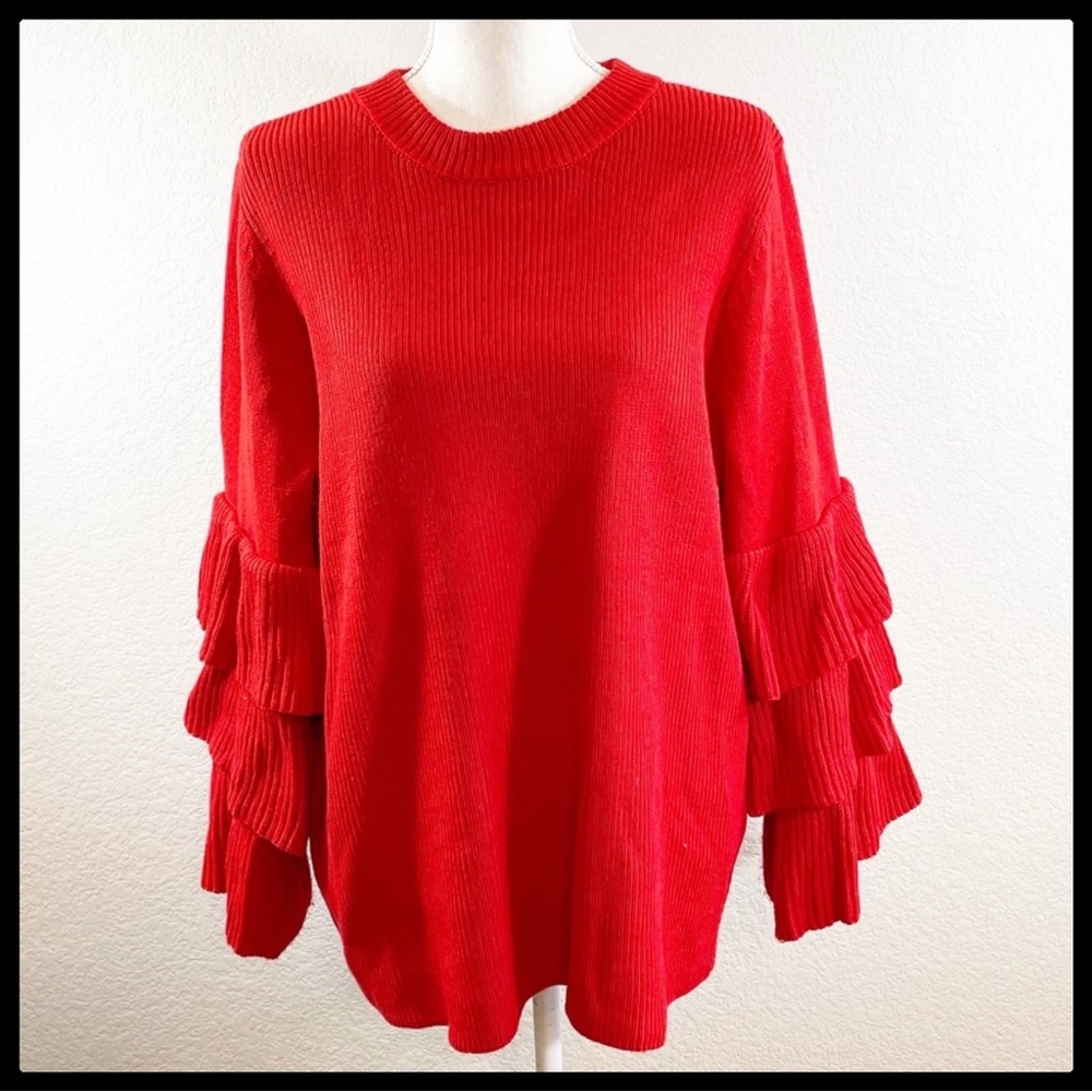 Women's Tiered Sleeve Red Sweater